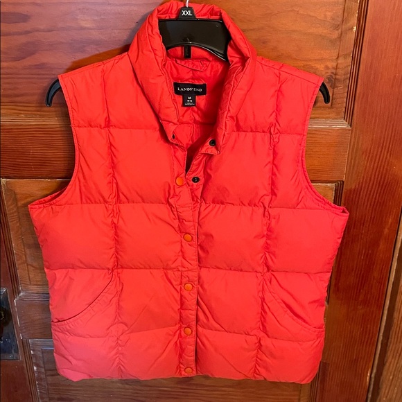 Lands' End Vibrant Red Orange Quilted Vest - Picture 3 of 7